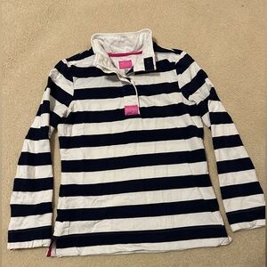 Joules Navy and White Striped Polo Shirt, size US 6 / UK 10